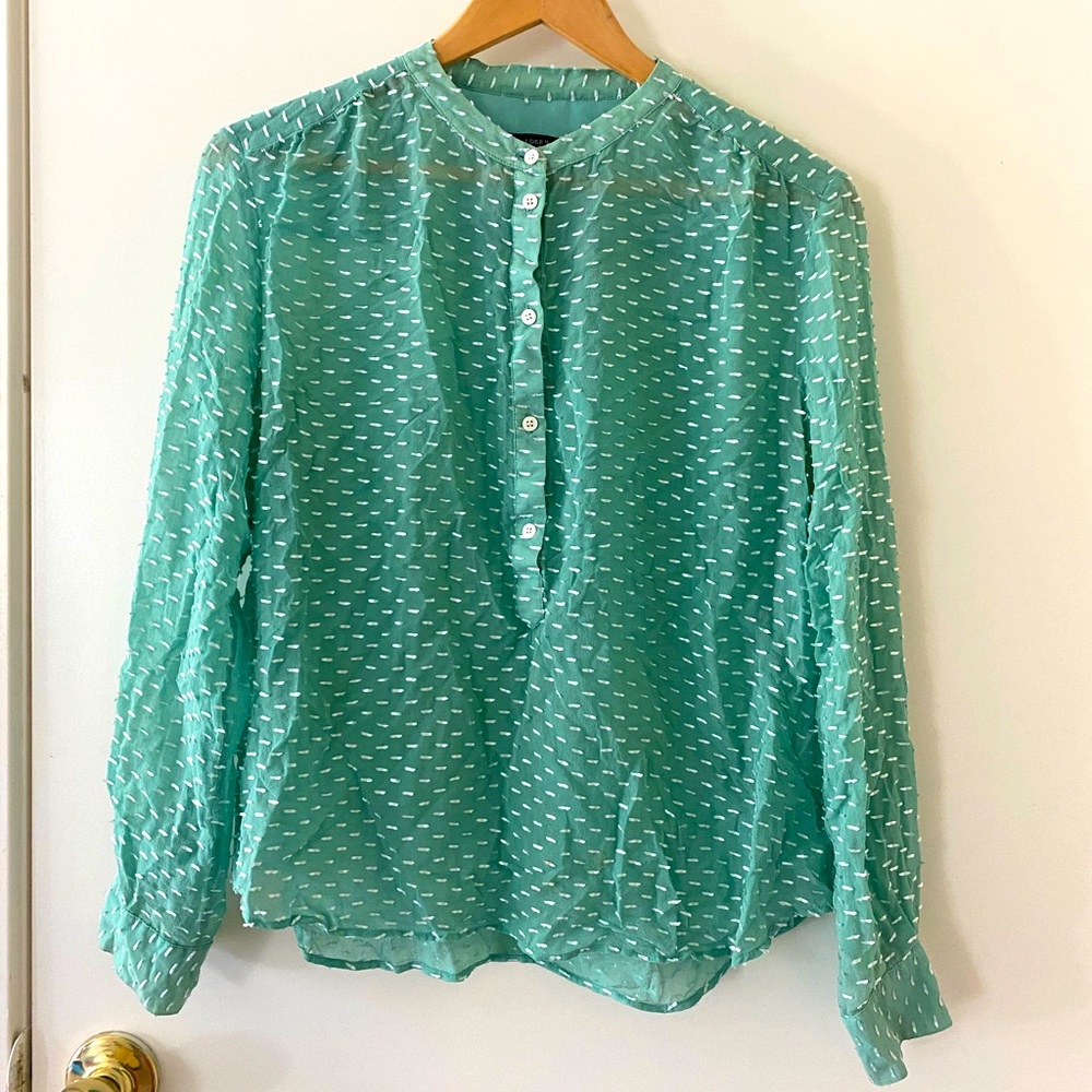 Green Silk Long Sleeve Blouse